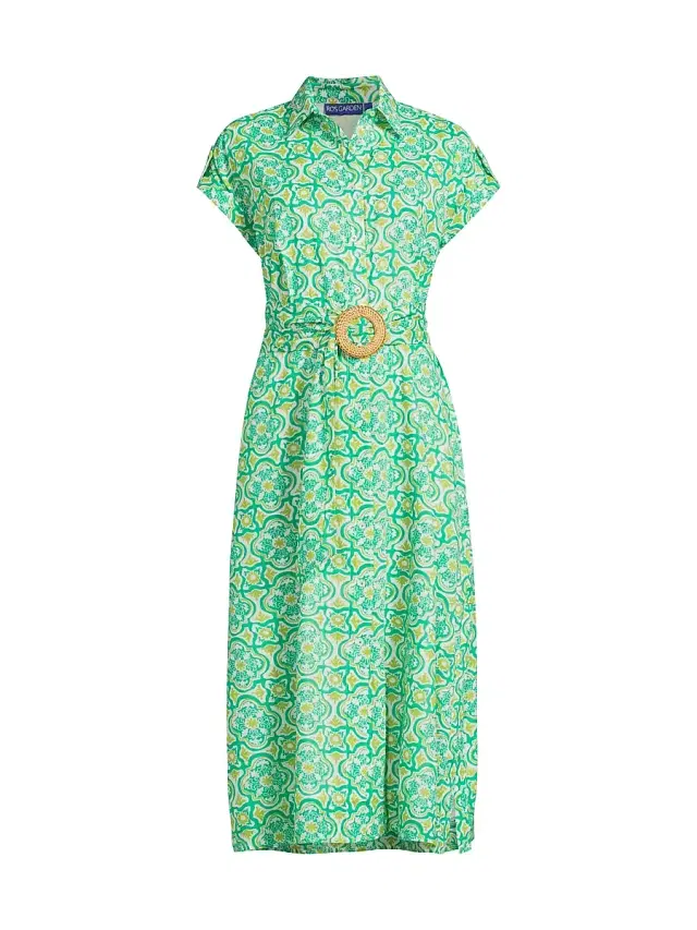 Women's Catherine Belted Geometric-Print Cotton Midi-Shirtdress - Nadia Green