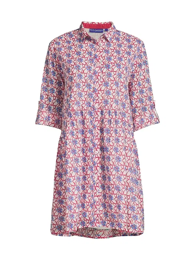 Ro's Garden Women's Deauville Geometric-Print Cotton Mini-Shirtdress - Nissa Burgundy