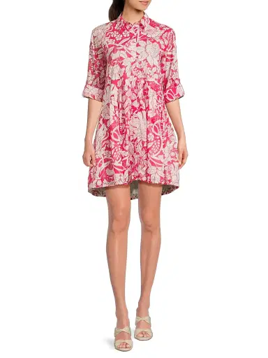 Ro's Garden Women's Deauville Floral Cotton Mini-Shirtdress - Alaika Magenta | Thumbnail 2