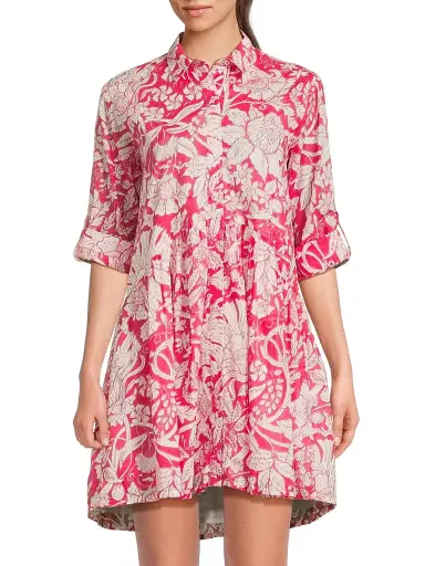 Ro's Garden Women's Deauville Floral Cotton Mini-Shirtdress - Alaika Magenta | Thumbnail 3