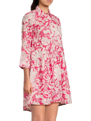 Ro's Garden Women's Deauville Floral Cotton Mini-Shirtdress - Alaika Magenta | Thumbnail 4