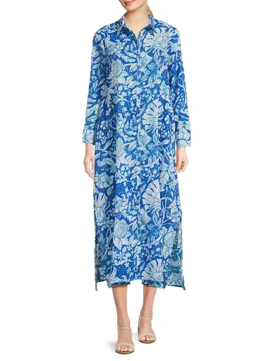 Ro's Garden Women's Farrah Printed Long Tunic-Style Dress - Laika Blue | Thumbnail 2 Ro's Garden Women's Farrah Printed Long Tunic-Style Dress - Laika Blue | Thumbnail 2