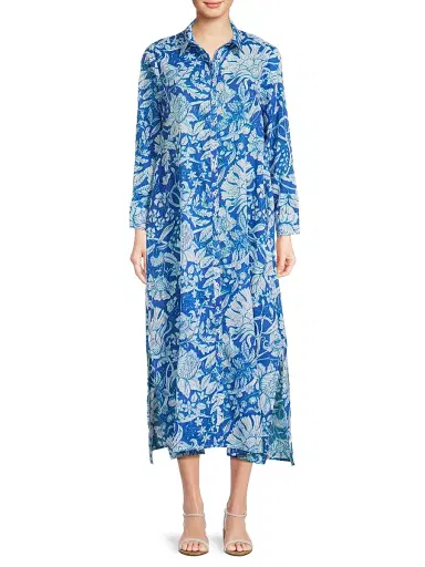 Ro's Garden Women's Farrah Printed Long Tunic-Style Dress - Laika Blue | Thumbnail 3 Ro's Garden Women's Farrah Printed Long Tunic-Style Dress - Laika Blue | Thumbnail 3
