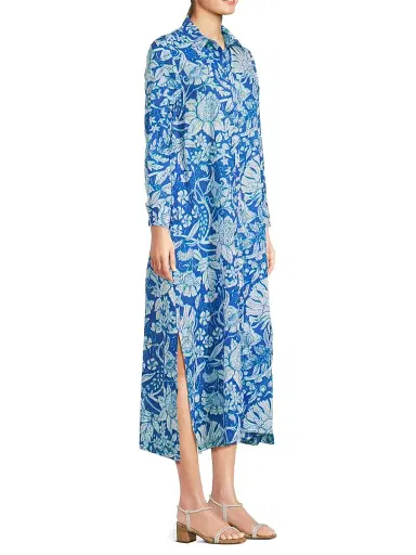 Ro's Garden Women's Farrah Printed Long Tunic-Style Dress - Laika Blue | Thumbnail 4 Ro's Garden Women's Farrah Printed Long Tunic-Style Dress - Laika Blue | Thumbnail 4