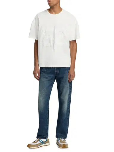 EZR Men's Appliqué Cotton Boxy T-Shirt - White Destroyed | Thumbnail 2 EZR Men's Appliqué Cotton Boxy T-Shirt - White Destroyed | Thumbnail 2