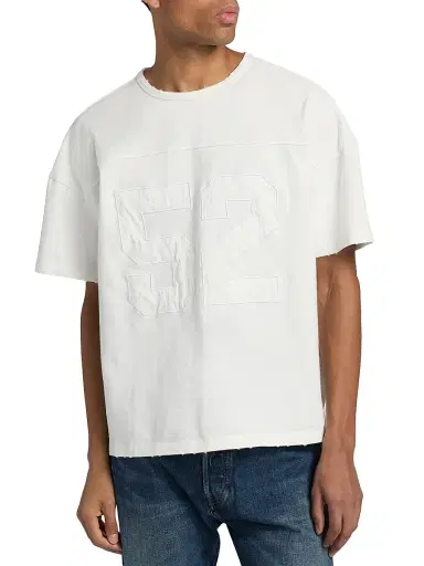 EZR Men's Appliqué Cotton Boxy T-Shirt - White Destroyed | Thumbnail 3 EZR Men's Appliqué Cotton Boxy T-Shirt - White Destroyed | Thumbnail 3