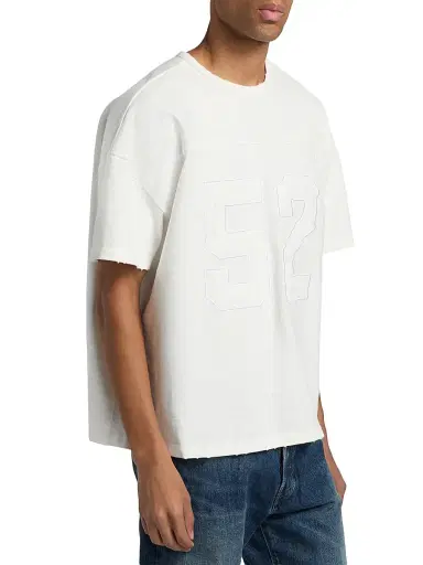 EZR Men's Appliqué Cotton Boxy T-Shirt - White Destroyed | Thumbnail 4 EZR Men's Appliqué Cotton Boxy T-Shirt - White Destroyed | Thumbnail 4