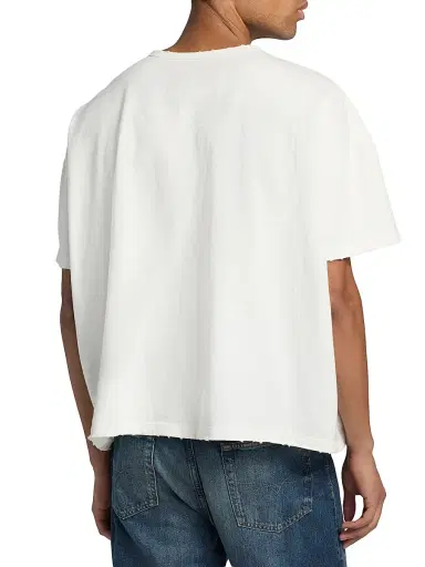 EZR Men's Appliqué Cotton Boxy T-Shirt - White Destroyed | Thumbnail 5 EZR Men's Appliqué Cotton Boxy T-Shirt - White Destroyed | Thumbnail 5