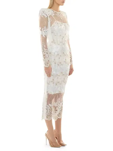 Zhivago Women's Violets and Music Satin Column Gown - White - Size 6 | Thumbnail 3