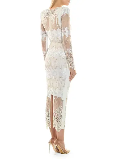 Zhivago Women's Violets and Music Satin Column Gown - White - Size 6 | Thumbnail 4