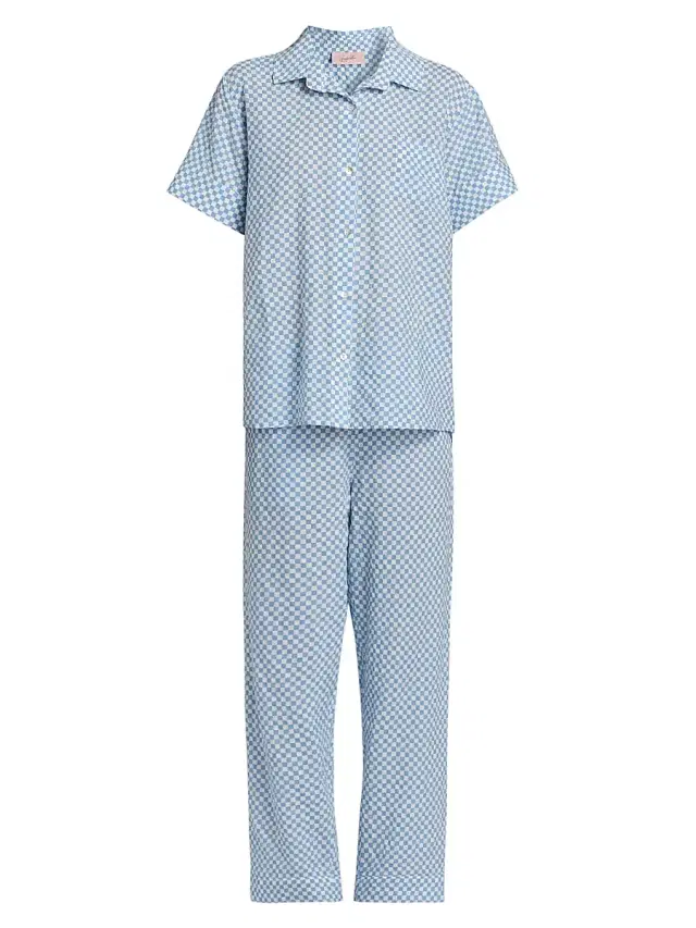 Papinelle Women's Anais Checked Cotton-Blend Pajamas - Clear Sky