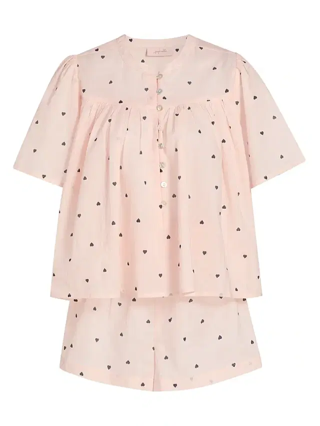 Women's Hearts Gathered Cotton Short Pajamas - Rosewater