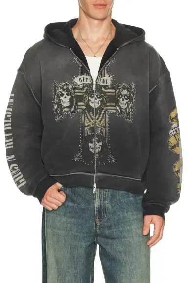 Represent x Guns N' Roses Cross Zip Through Hoodie | Thumbnail 4