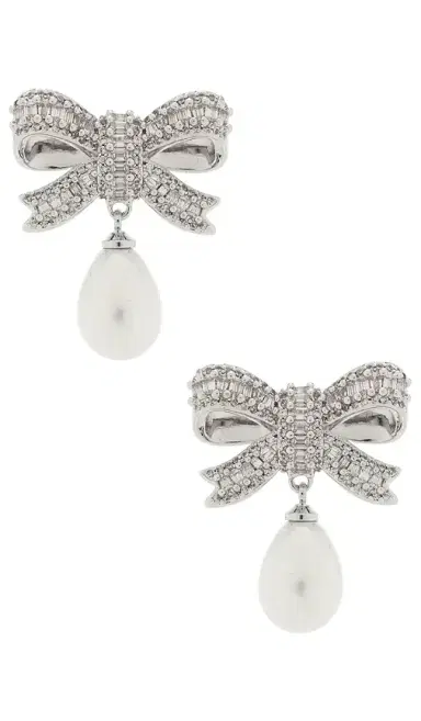 Self-Portrait Crystal Bow Pearl Droplet Earrings | Thumbnail 1 Self-Portrait Crystal Bow Pearl Droplet Earrings | Thumbnail 1