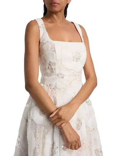 Milly Women's Arianna Tulle Flower Beaded Dress - White | Thumbnail 6