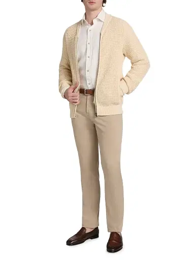 Saks Fifth Avenue Men's COLLECTION Honeycomb Bomber Sweater - Brown - Size XXL | Thumbnail 2