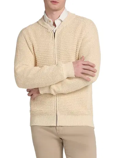Saks Fifth Avenue Men's COLLECTION Honeycomb Bomber Sweater - Brown - Size XXL | Thumbnail 3