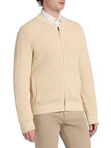 Saks Fifth Avenue Men's COLLECTION Honeycomb Bomber Sweater - Brown - Size XXL | Thumbnail 4
