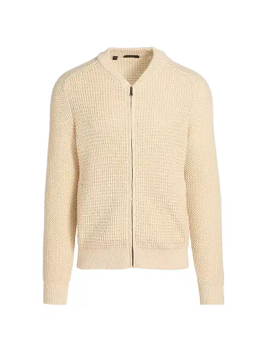 Saks Fifth Avenue Men's COLLECTION Honeycomb Bomber Sweater - Brown - Size XXL | Thumbnail 1