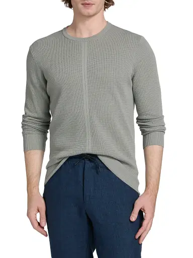 Saks Fifth Avenue Men's COLLECTION Structure Crewneck Long-Sleeve Shirt - Grey - Size XXL | Thumbnail 3