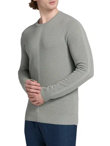 Saks Fifth Avenue Men's COLLECTION Structure Crewneck Long-Sleeve Shirt - Grey - Size XXL | Thumbnail 4
