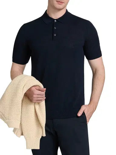 Saks Fifth Avenue Men's COLLECTION Wool-Blend Jersey Polo Shirt - Navy - Size XXL | Thumbnail 3 Saks Fifth Avenue Men's COLLECTION Wool-Blend Jersey Polo Shirt - Navy - Size XXL | Thumbnail 3