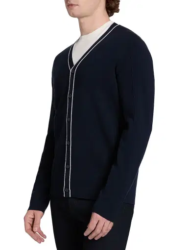 Saks Fifth Avenue Men's COLLECTION Tipped Wool Long-Sleeve Cardigan - Navy - Size XXL | Thumbnail 4