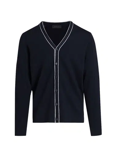 Saks Fifth Avenue Men's COLLECTION Tipped Wool Long-Sleeve Cardigan - Navy - Size XXL | Thumbnail 1