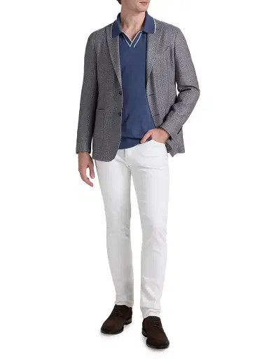 Saks Fifth Avenue Men's COLLECTION Tipped Johnny Collar Cotton Shirt - Blue Dark - Size XXL | Thumbnail 2