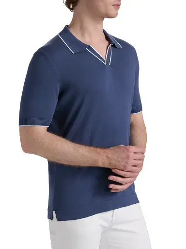Saks Fifth Avenue Men's COLLECTION Tipped Johnny Collar Cotton Shirt - Blue Dark - Size XXL | Thumbnail 4