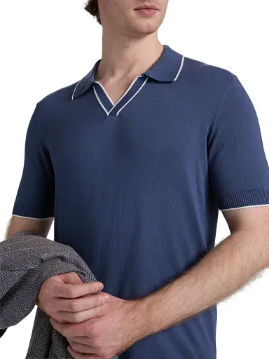 Saks Fifth Avenue Men's COLLECTION Tipped Johnny Collar Cotton Shirt - Blue Dark - Size XXL | Thumbnail 6