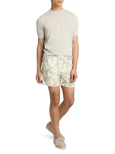 Saks Fifth Avenue Men's Striped-Trim Cotton-Silk Short-Sleeve Sweater - Grey Blue - Size XXL | Thumbnail 2