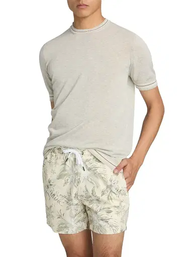 Saks Fifth Avenue Men's Striped-Trim Cotton-Silk Short-Sleeve Sweater - Grey Blue - Size XXL | Thumbnail 3