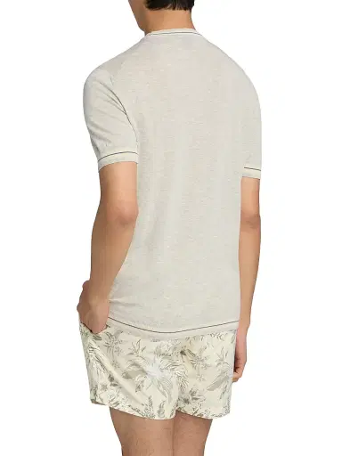 Saks Fifth Avenue Men's Striped-Trim Cotton-Silk Short-Sleeve Sweater - Grey Blue - Size XXL | Thumbnail 5