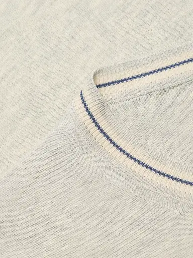 Saks Fifth Avenue Men's Striped-Trim Cotton-Silk Short-Sleeve Sweater - Grey Blue - Size XXL | Thumbnail 7