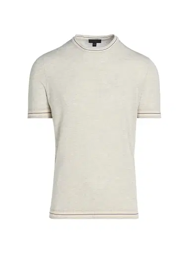 Saks Fifth Avenue Men's Striped-Trim Cotton-Silk Short-Sleeve Sweater - Grey Blue - Size XXL | Thumbnail 1