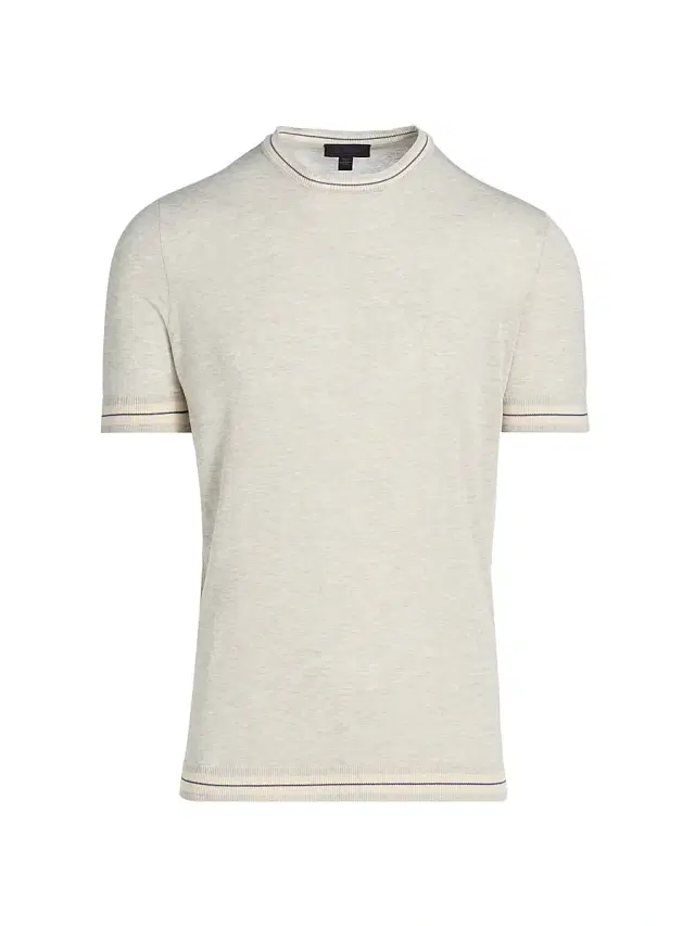 Saks Fifth Avenue Men's Striped-Trim Cotton-Silk Short-Sleeve Sweater - Grey Blue