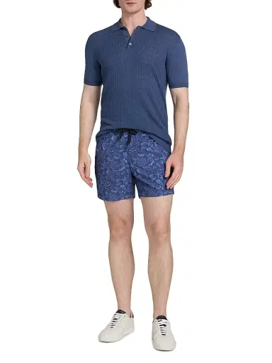 Saks Fifth Avenue Men's COLLECTION Basketweave Knit Cotton Polo Shirt - Blue - Size XXL | Thumbnail 2 Saks Fifth Avenue Men's COLLECTION Basketweave Knit Cotton Polo Shirt - Blue - Size XXL | Thumbnail 2