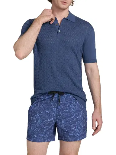 Saks Fifth Avenue Men's COLLECTION Basketweave Knit Cotton Polo Shirt - Blue - Size XXL | Thumbnail 3 Saks Fifth Avenue Men's COLLECTION Basketweave Knit Cotton Polo Shirt - Blue - Size XXL | Thumbnail 3