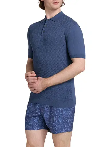Saks Fifth Avenue Men's COLLECTION Basketweave Knit Cotton Polo Shirt - Blue - Size XXL | Thumbnail 4 Saks Fifth Avenue Men's COLLECTION Basketweave Knit Cotton Polo Shirt - Blue - Size XXL | Thumbnail 4