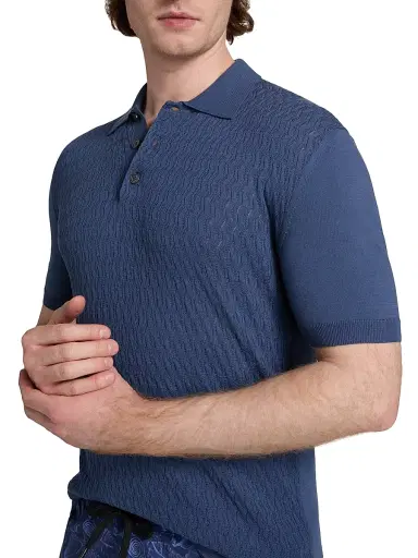 Saks Fifth Avenue Men's COLLECTION Basketweave Knit Cotton Polo Shirt - Blue - Size XXL | Thumbnail 6 Saks Fifth Avenue Men's COLLECTION Basketweave Knit Cotton Polo Shirt - Blue - Size XXL | Thumbnail 6