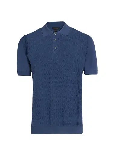 Saks Fifth Avenue Men's COLLECTION Basketweave Knit Cotton Polo Shirt - Blue - Size XXL | Thumbnail 1 Saks Fifth Avenue Men's COLLECTION Basketweave Knit Cotton Polo Shirt - Blue - Size XXL | Thumbnail 1