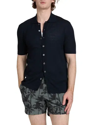 Saks Fifth Avenue Men's COLLECTION Knit Button-Front Shirt - Navy - Size XXL | Thumbnail 3