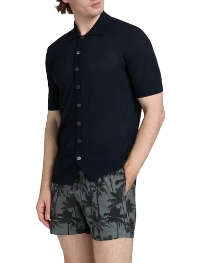 Saks Fifth Avenue Men's COLLECTION Knit Button-Front Shirt - Navy - Size XXL | Thumbnail 4