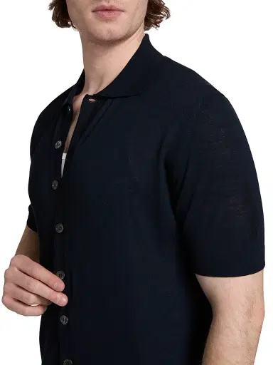 Saks Fifth Avenue Men's COLLECTION Knit Button-Front Shirt - Navy - Size XXL | Thumbnail 6