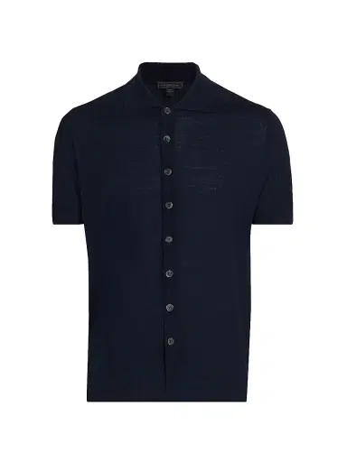 Saks Fifth Avenue Men's COLLECTION Knit Button-Front Shirt - Navy - Size XXL | Thumbnail 1