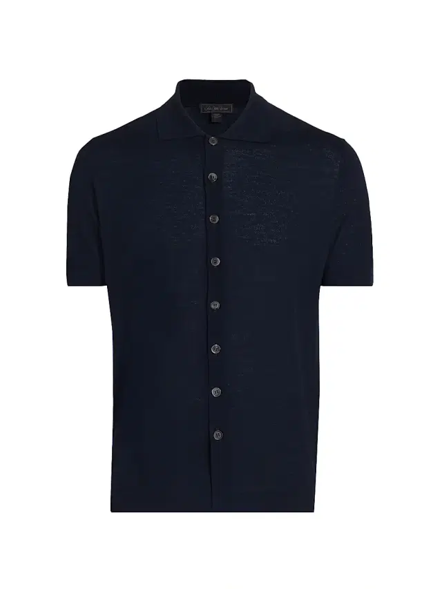 Men's COLLECTION Knit Button-Front Shirt - Navy