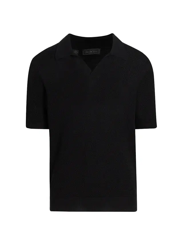 Men's Waffled Cotton Johnny Collar Sweater - Black