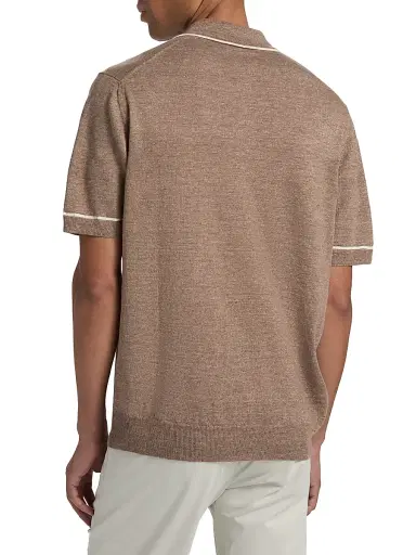 Saks Fifth Avenue Men's COLLECTION Tipped Linen-Cotton Knit Polo Shirt - Brown White - Size XL | Thumbnail 5