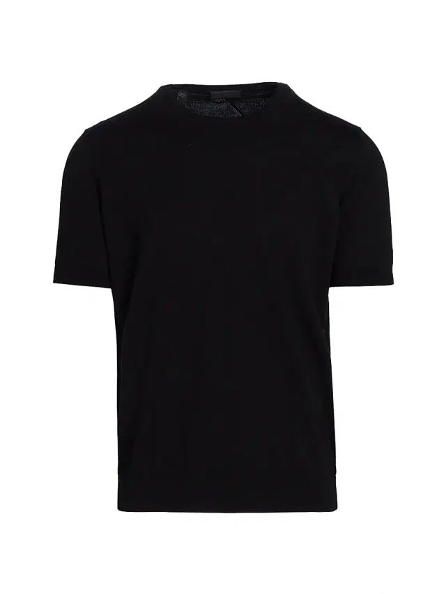 Men's Diagonal Stitch Crewneck Short-Sleeve Sweater - Black